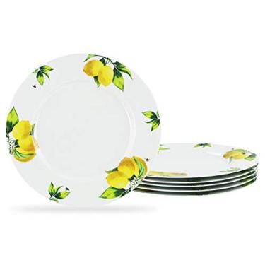 Imagem de Reston Lloyd Conjunto de pratos de jantar de melamina Calypso Basics de 15,5 cm, livre de BPA, não tóxico, resistente à quebra, pode ser lavado na lava-louças, para uso interno e externo, limões
