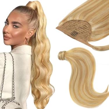 Imagem de Loxxy Extensões de cabelo rabo de cavalo natural liso escuro loiro platinado misto 35,5 cm 70 g cabelo humano loiro extensão de rabo de cavalo para mulheres
