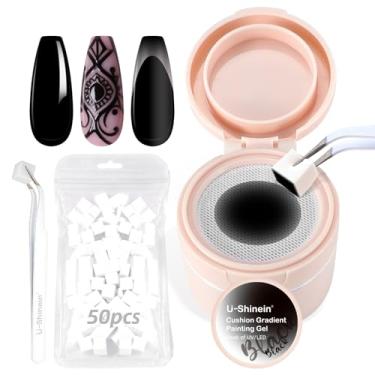 Imagem de U-Shinein Kit de gel de pintura gradiente de almofada, unhas ombré, cor preta, cobertura total, controle preciso de cada molho com pincel, efeito fosco, antilimpeza, longa duração, imersão UV LED