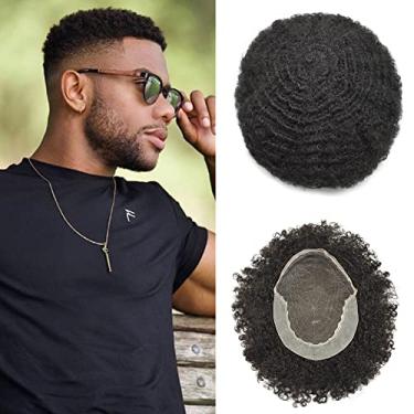 Imagem de Peruca afro encaracolada para homens negros, sistema de substituição de cabelo humano brasileiro, renda francesa, linha do cabelo natural, peruca masculina, perucas afro para homens afro-americanos