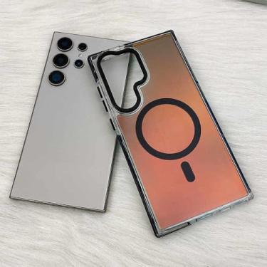 Imagem de Capa de celular com lente de liga de luxo e gradiente para Samsung Galaxy S25, S24 Ultra, S23 Plus, capa rígida com carregamento sem fio, preta, para Samsung Galaxy S23 Ultra