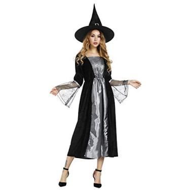 Imagem de Zhitunemi Fantasia de bruxa para mulheres, fantasia de feiticeira, fantasia de aranha, chapéu de bruxa má, Prata, XXG