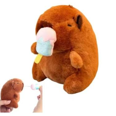 Imagem de Capivara de Pelúcia Interativa, bichinho de pelúcia com frutas e sorvete puxáveis – Brinquedo Fofo, Chaveiro Engraçado, Presente Criativo e Colecionável - 12 cm (SORVETE)