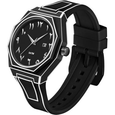 Imagem de Relógio masculino sketch, simples, minimalista, vestido, relógio de pulso exclusivo, à prova d'água, esportivo, moderno, casual, anime, analógico, para homens, calendário, data, Número preto