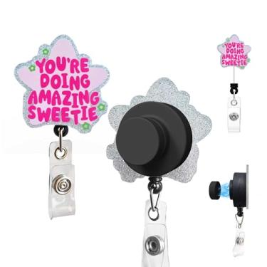 Imagem de Porta-crachá magnético You're Doing Amazing Sweetie, carretel retrátil para crachá, assistente social de enfermagem, clipe rosa para cartão de identificação para mulheres, meninas, presentes de