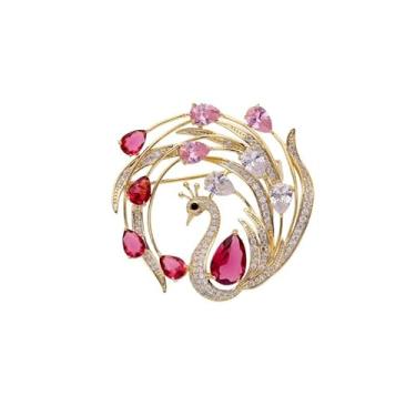 Imagem de Broche Fênix Colorido Ouro 14K - Broche Adornado Moissanite, Acessório Sofisticado para Agasalhos, Emblema de Renascimento e Renovação, Presente Ideal para Mulheres, Large, Ouro amarelo, Moissanita