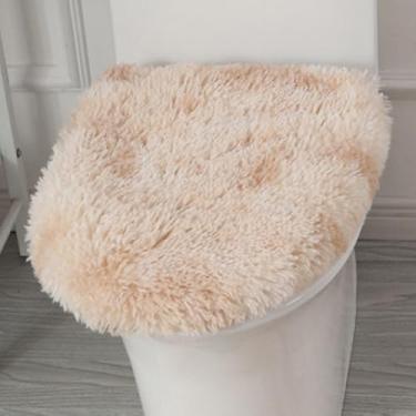 Imagem de Insun Capa de assento de vaso sanitário macia e fofa, capa de tampa absorvente lavável, suporte antiderrapante ajustável para a maioria das tampas de banheiro camelo pálido tingido com gravata 45 x 50