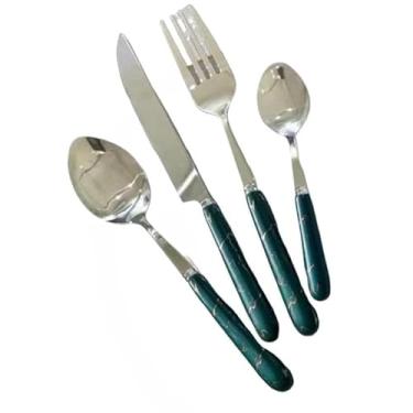 Imagem de Faqueiro 18 Peças Linha Marmorizada - De Aço Inox, Ideal para Casa, Refeições Diárias e Jantares(verde)