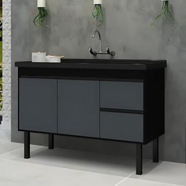 Imagem de Gabinete de Cozinha Armário 91cm 2 Gavetas 2 Portas 100% Mdf (Preto/Grafite)