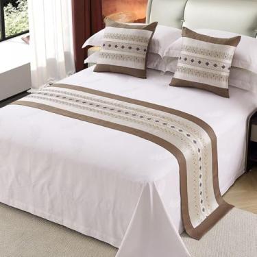Imagem de Cachecol de corredor de cama de hotel, toalha de cama de luxo, decoração de cama moderna, colcha de quarto simples para a pele para solteiro, queen king, tamanho marrom|apenas 1 fronha 50 x 50 cm