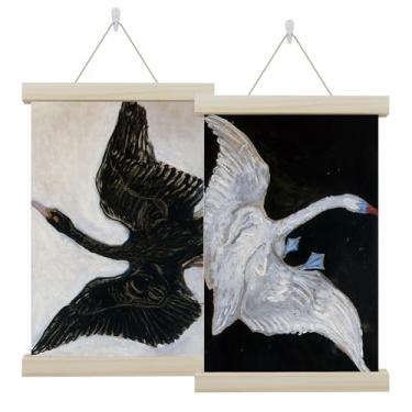 Imagem de Zeeko Pôsteres magnéticos vintage de cisne, arte de parede de cisne, pintura de cisne, pôster pendurado com molduras de madeira, decoração de parede de cisne arte de parede em tela vintage, 40,6 x 61