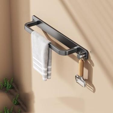 Imagem de Suporte de toalhas de alumínio Space, multifuncional para banheiro, com gancho para toalhas de banho, para pendurar, sem necessidade de furação, porta-toalhas, preto, 40 cm, com 1 gancho (material de