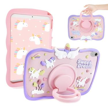 Imagem de ACEMO Capa para iPad de 10ª geração, capas para iPad 2022 de 10,9 polegadas com suporte giratório de 360°, linda capa protetora de silicone infantil para meninas para iPad 10ª geração 2022 rosa e roxo