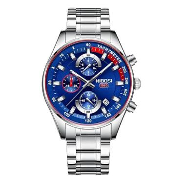 Imagem de Relógio Masculino Nibosi 2375 Analógico Cronógrafo Funcional Original Ponteiro Luminoso Data (Prata)