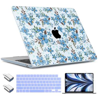 Imagem de TWOLSKOO Compatível com capa M4/M3/M2 MacBook Air 13,5 polegadas 2025 2024 versão 2022 modelo A3240 A3113 A2681, capa rígida de plástico, capa de teclado, adaptador tipo C, protetor de tela, flores