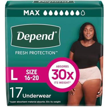 Imagem de Depend Fresh Protection Roupa íntima feminina para incontinência e vazamento de bexiga pós-parto, descartável, máxima, grande, blush, 17 unidades, a embalagem pode variar