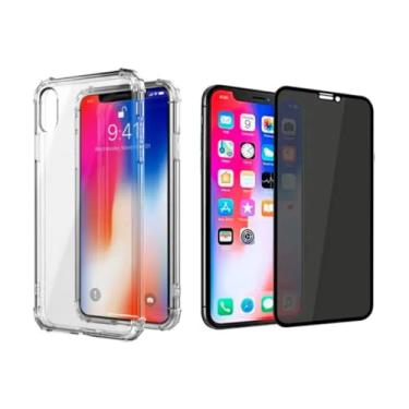 Imagem de Capinha + pelicula privacidade de vidro 3D compativel com IPHONE X e XS