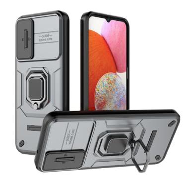 Imagem de SORAKA Capa para Samsung Galaxy A14 5G/4G com suporte de anel e tampa deslizante para câmara capa Samsung A14 com placa metálica para suporte magnético de carro capa de dupla camada em PC e TPU
