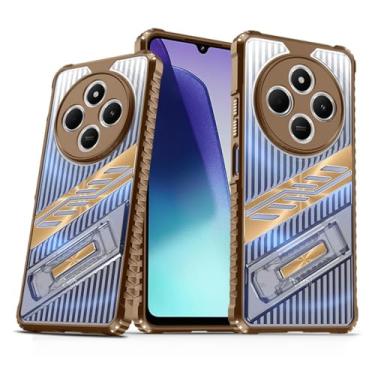 Imagem de SORAKA Capa para Xiaomi Redmi 14C com suporte de policarbonato rígido transparente e flexível antiderrapante texturizado TPU camada dupla à prova de choque