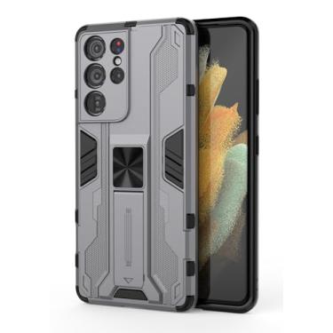 Imagem de SORAKA Capa para Samsung Galaxy S21 Ultra 5G com suporte Capa de proteção resistente para Samsung Galaxy S21 Ultra 5G Capa com placa de metal para suporte magnético para carro Capa Silm Fit