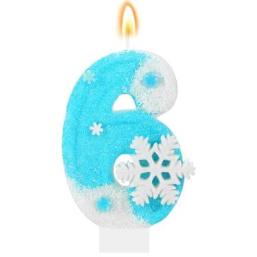 Imagem de IDIJOLI Vela de aniversário Frozen Floco de neve número 6 velas topo de bolo decoração de cupcake Frozen 6th Birthday Party Decorações de aniversário comemorações suprimentos lembrancinhas