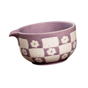 Imagem de FytStycale Tigela Matcha com bico para servir chá japonês, utensílios para cerimônia do chá, casa, escritório, chawan, portátil, porcelana, arco de chá, cerâmica, Roxo