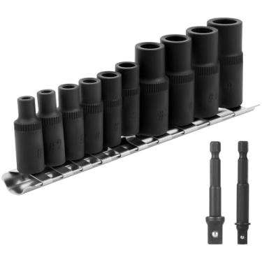 Imagem de Conjunto de 10 peças de soquetes de 1/4 polegada e 3/8 polegadas, kit de soquete de suporte de torneira quadrado magnético com suporte de soquete e barras de extensão, ferramenta de alça de torneira