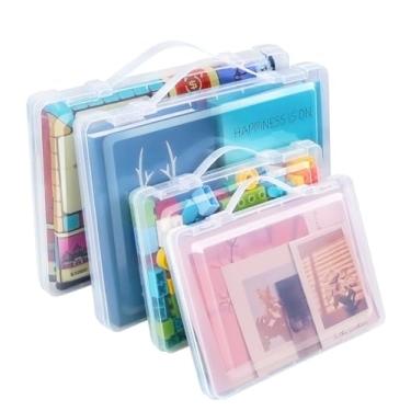 Imagem de Pacote com 4 caixas de armazenamento para artes e artesanato com alças – Recipientes empilháveis e portáteis para jogos de tabuleiro, quebra-cabeças, hobbies, materiais de arte, documentos e muito