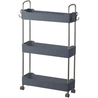 Imagem de Prateleira Multiuso com 3 Andares, Cinza, Móvel com Rodízios, Organizador em Aço Inox e Plástico, Prateleira Multiuso com Rodinhas 3 Andares, Lavanderia, Quarto, Sala, Cozinha e Escritório