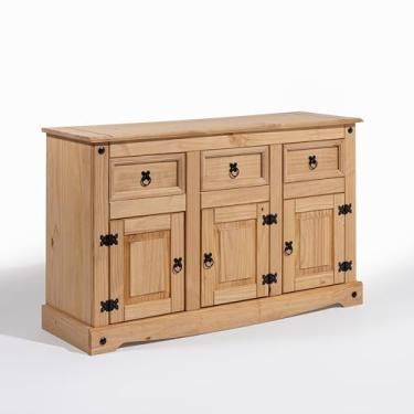 Imagem de Balcão Buffet Grande em Madeira Maciça – 3 Gavetas e 3 Portas, Estilo Rústico e Aconchegante
