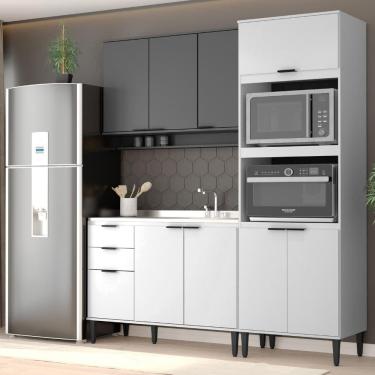 Imagem de Armário de Cozinha Completa Miami Slim  Carraro Branco com Cinza Titânio