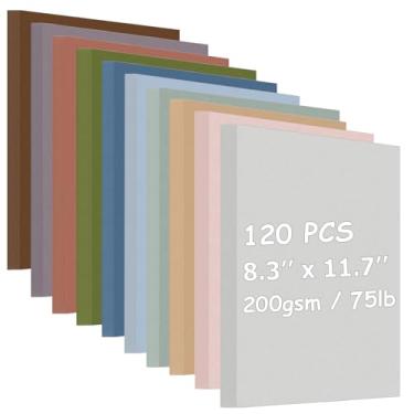 Imagem de 120 folhas de papel colorido de 8,5 x 11 cartões, 38,6 kg/230gsm A4 Morandi, papel de scrapbook de dupla face pesado para impressão Nkjet, fabricação de cartões, artesanato e projetos DIY (10 cores)