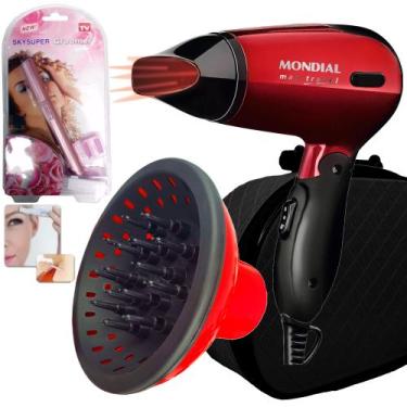 Imagem de Mini Secador De Cabelo Mondial 1200w Ion Dobrável Viagem Vermelho Sm13