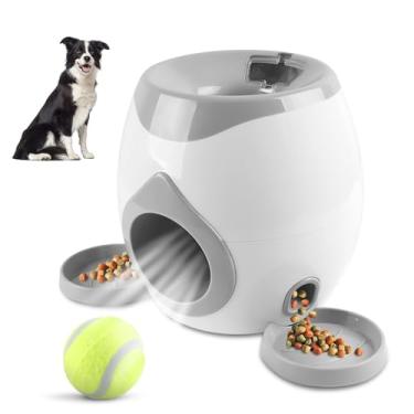 Imagem de Arremessador de Bolinha Pet, Lancador de Bolas para Pet com 2 Bolas de Tênis, Treinador de Tênis Canino para Cães Pequenos e Médios (Cinza)