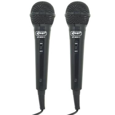 Imagem de Kit 2 Microfones Dinâmico c/ Fio P10 P2 Cabo 2,8 Metros Karaokê e Caix