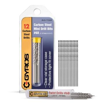 Imagem de ( 68 (.0310"/.787MM), 12) - Gyros Carbon Steel Wire Gauge Mini Twist Drill Bits Includes 12 Micro Carbon Steel Bits Size 68 with Clear Storage Vial Use with Pin Vise, Screwdrivers, and Rotary Tools (45-11268)