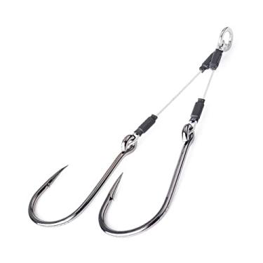 Imagem de GRFIT Ganchos de pesca 100/120/68.0 kg Gancho duplo de aço carbono de alto carbono 5/0#-12/0# Ganchos de assistência com anzol de pesca de linha (Cor: Tamanho 7-0)