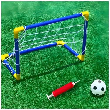 Imagem de Mini Trave Gol Futebol Infantil, Golzinho Azul com Rede Reforçada Grande, Kit Mini Trave com Bola e Bombinha PVC Resistente, Montagem Encaixe, Ideal Casa Quintal Chute a Gol, Ótimo Presente
