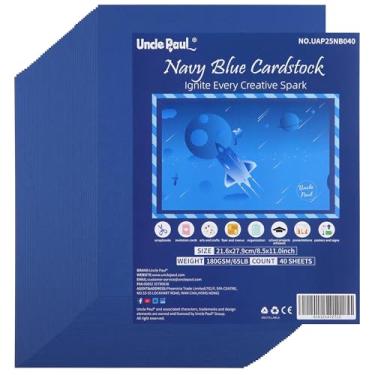 Imagem de 40 folhas de cartolina azul marinho - 21 x 28 cm, capa dupla face, papel para impressora de 29,5 kg, perfeito para álbuns, artesanato, cartões de visita 180 g/m² UAP25NB040