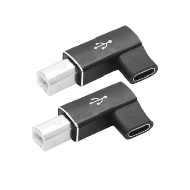 Imagem de 2 peças de adaptador USB C fêmea de 90 graus para USB B macho, conversor USB tipo C para MIDI suporta transferência de dados de 480 Mbps, para impressora, piano elétrico, laptops e mais dispositivos