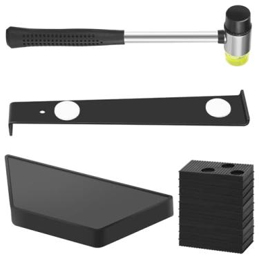 Imagem de MABCIRY Kit de instalação de piso de madeira com 23 peças, ferramenta de piso laminado com martelo de dupla face, barra de tração resistente, bloco de batida sólido e 20 espaçadores para projetos de