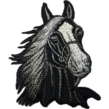 Imagem de Ranger Return Cabeça de cavalo preto branco equitação fazenda crianças bebê costurar ferro em aplique bordado emblema