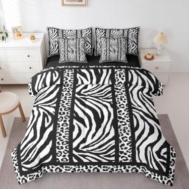 Imagem de Feelyou Conjunto de edredom completo com estampa de leopardo de zebra, para crianças, meninos, meninas, preto e branco, leopardo, 7 peças, decoração de quarto, microfibra leve e macia