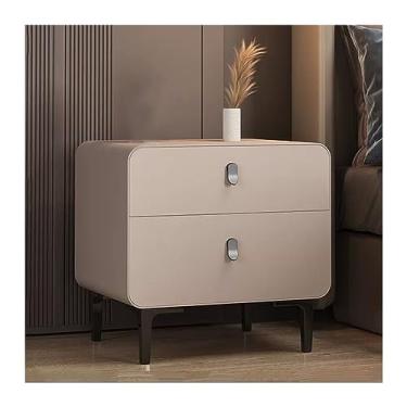 Imagem de Mesa de cabeceira toda de madeira maciça, mesa de cabeceira simples, com duas gavetas, lateral estreita, pequena, armazenamento de cor sólida, gaveta espessa, silenciosa, móvel de cabeceira, mesa de