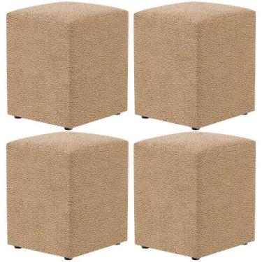 Imagem de Kit 04 Puffs Quadrado Decorativo Sala De Estar L02 Bouclê Mostarda - L