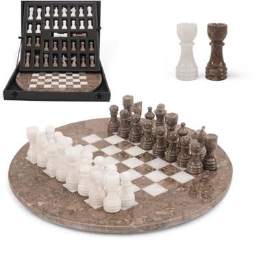 Imagem de EarthenTones Marble Chess Set for Adults with Complementary Storage Box, 15" Oceanic & White Handmade Board Game, Classic Board Games for Adults, Luxury Chess Set