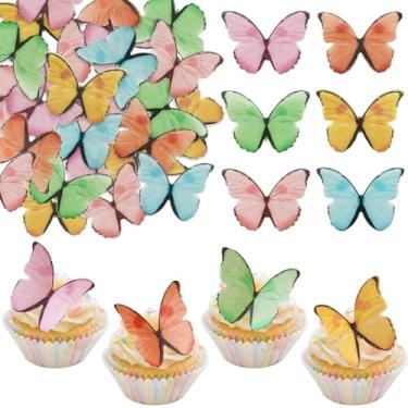 Imagem de Morofme 48pcs Edible Butterflies Cupcake Toppers Butterfly Cake Decorations Wafer Paper Realistic Butterfly Dessert Decoration 3D Colorful Butterflies for Birthday Baby Shower Spring Fall Themed Party