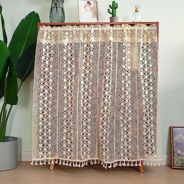 Imagem de Cortina de cozinha curta painéis de cortina de janela pequena, croché à mão, padrão delicado, meia cortina vintage, para varanda/armário/RV/cave, cortina para janelas, estilo A