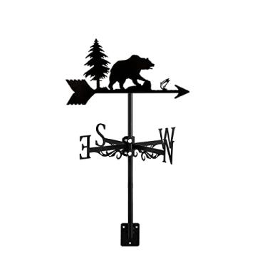 Imagem de Cata-vento de aço inoxidável com suporte de telhado, indicador criativo de direção do vento, decoração de urso, girafa e elefante, presente para ambientes externos, quintal, jardim, bronze, cabeça de
