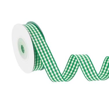 Imagem de PATIKIL Fita guingão de 10 jardas x 1,5 cm, fita xadrez de nylon quadriculada para presente para grinalda de laço de Ação de Graças, artesanato, aniversário, casamento, verde claro
